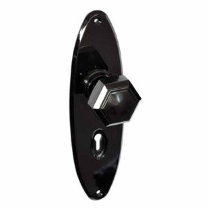 black bakelite art deco door knob set