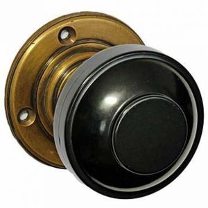 black bakelite art deco door knob set