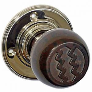 walnut brown bakelite art deco door knob set