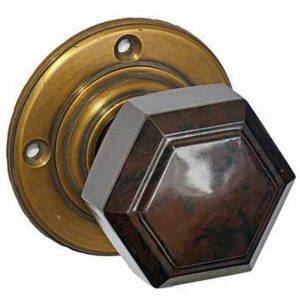 walnut brown bakelite art deco door knob set