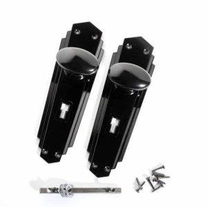 black bakelite art deco door knob set