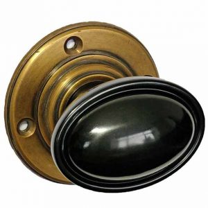 black bakelite art deco door knob set